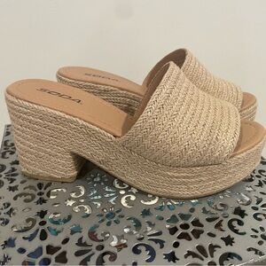 Soda Women's Cream Woven Platform Heels